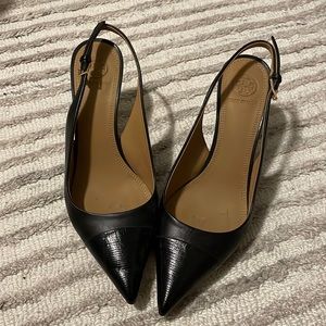 Tory Burch Penelope Black Sling-back Kitten Heels